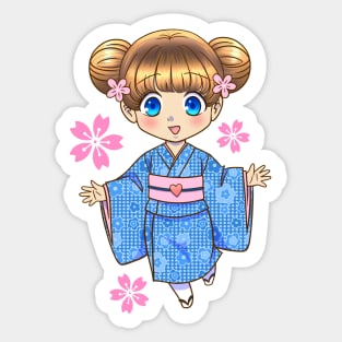 Chibi Girl with Cherry Blossoms in Kimono Sticker